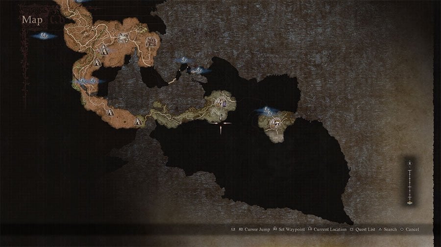 A map of the Agamen Volcanic Island region for side quests